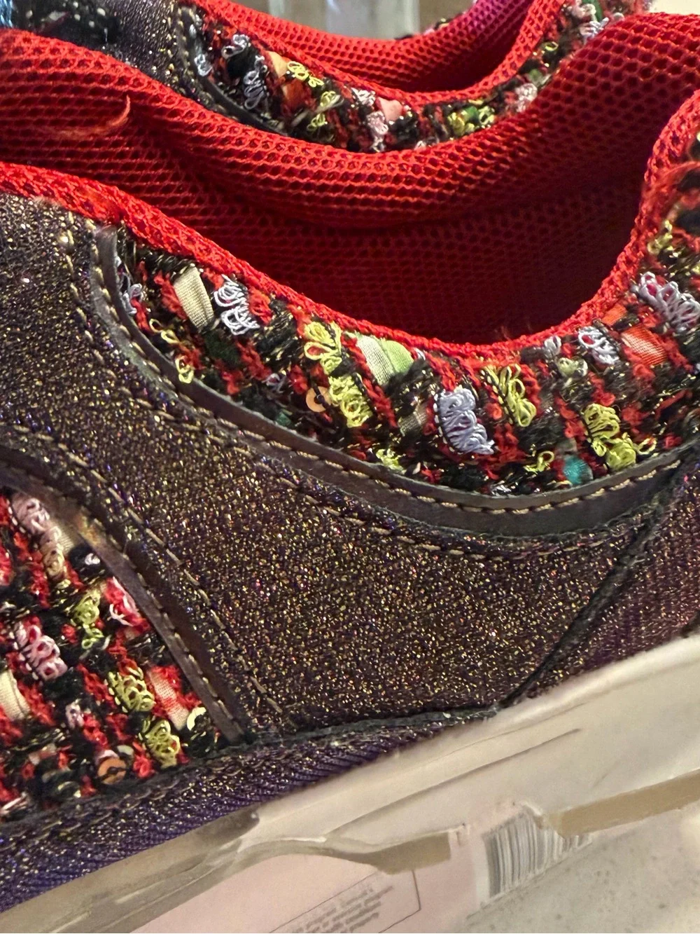 BAMBOO Multicolor Tweed and Red Lined Women's Sneakers - Picture 3 of 8